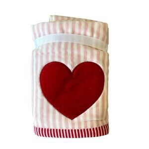 2pc Valentine's Day Hand Towels Embroidered Red Heart Pink Stripes 18x28 Cotton